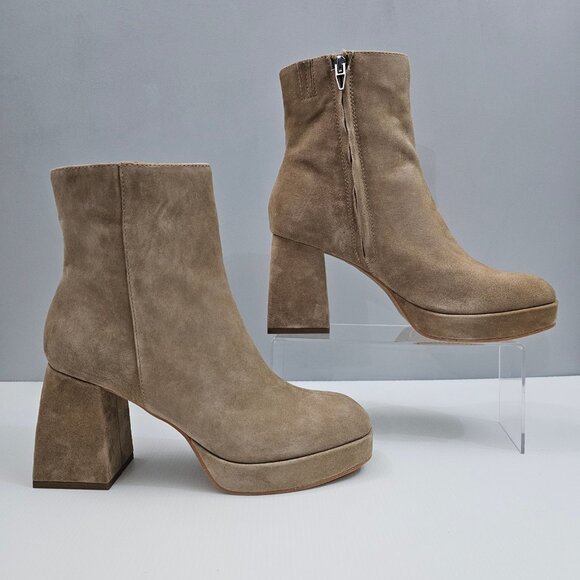 Dolce Vita Gracie Ankle Boot Womens 10 Taupe Suede Platform Block Heel Fall - Picture 3 of 15